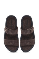 Men's Brown Nubuck Leather Casual Slippers | Derimod