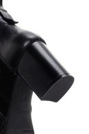 Women's Black Thick Heeled Zippered Leather Boots | Derimod