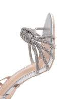 Women's Silver Stone Thin Heeled Leather Sandals | Derimod