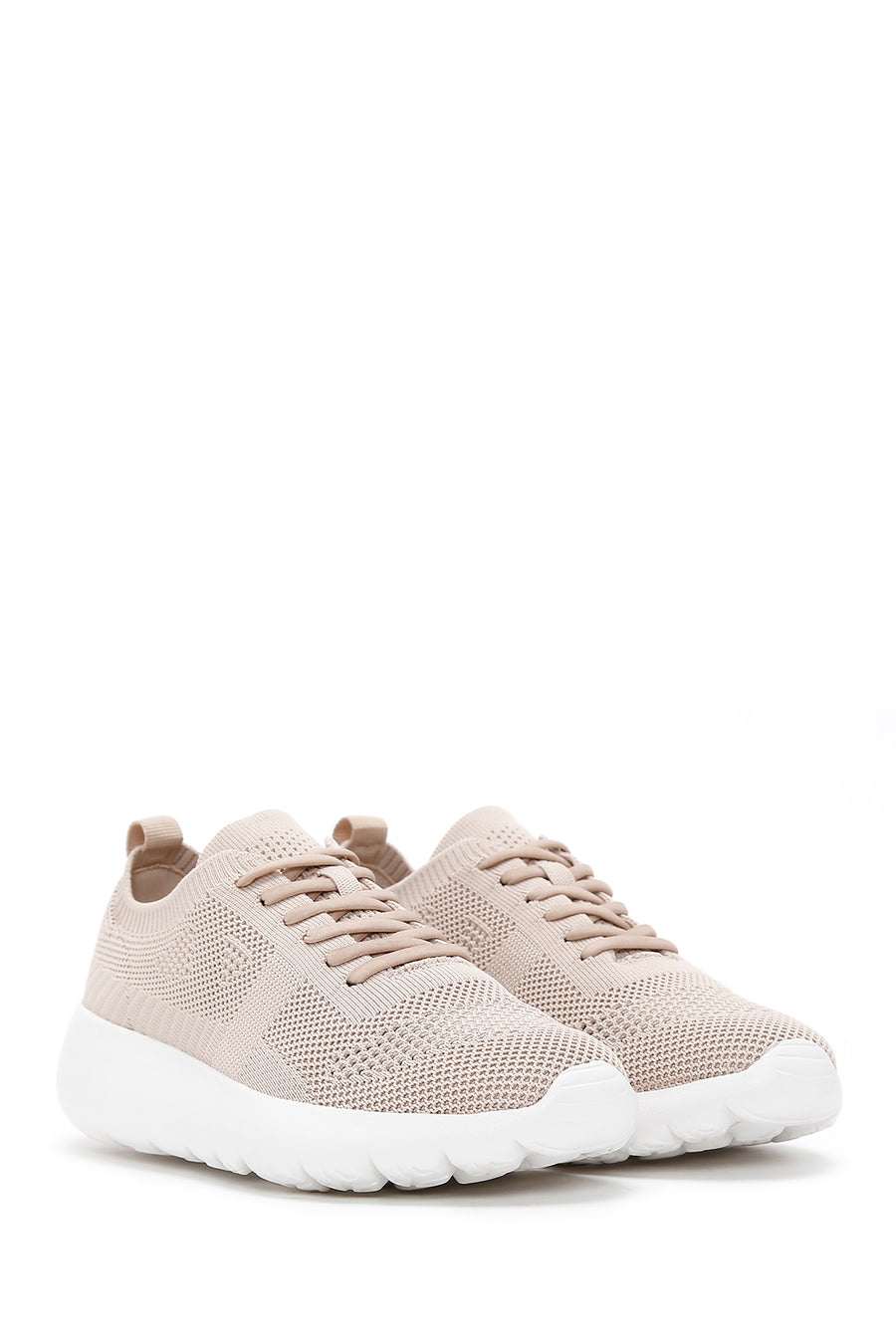 Derimod Zero Women's Beige Lace-Up Thick-Sole Sneakers