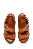 Women's Tan Leather Wedge Heel Comfort Sandals | Derimod