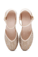 Women's Beige Ankle Strap Stone Wedge Heel Espadrille | Derimod