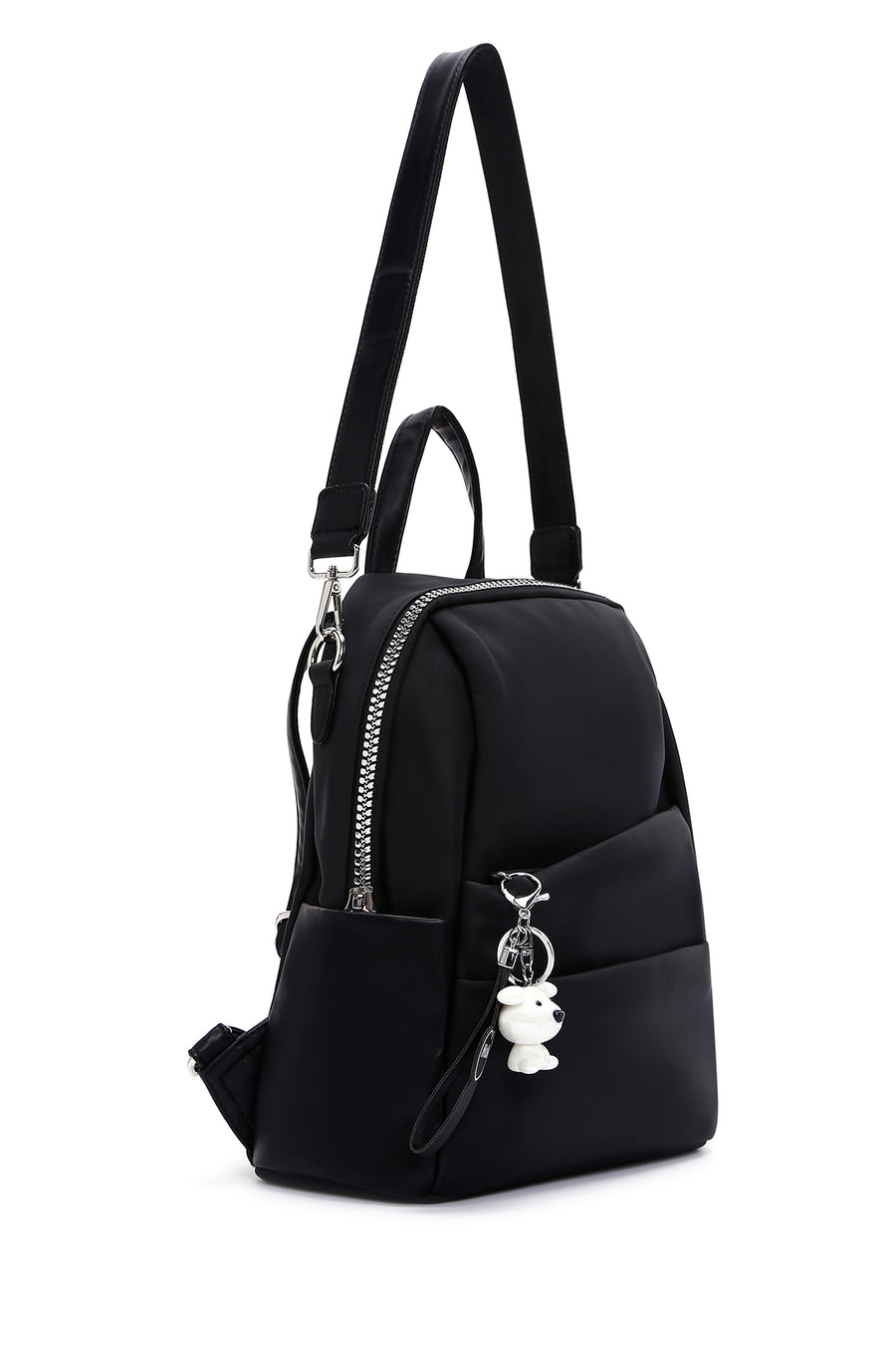 Women's Black Long Strap Backpack