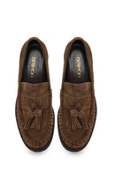 Woman Walnut Tassel Chunky Heeled Suede Loafer | Derimod