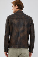 Kimmich Men's Brown Vintage Leather Jacket | Derimod