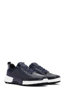 Men's Navy Blue Lace-up Thick-Sole Leather Sneaker | Derimod