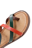 Women's Multicolored Flip-Flop Leather Bodrum Sandals | Derimod