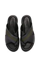 Men's Black Leather Slippers | Derimod