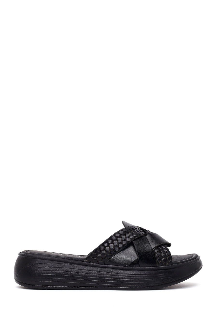 Woman Black Thick-Soled Leather Slipper 26SFD332118 | Derimod