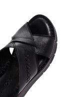 Women's Black Leather Comfort Slippers | Derimod