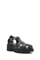 Women's Black Ankle Strap Thick Heel Leather Sandals | Derimod