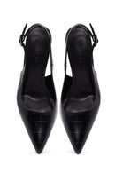 Woman Black Crocodile-Embossed Open-Back Stiletto High Heel | Derimod