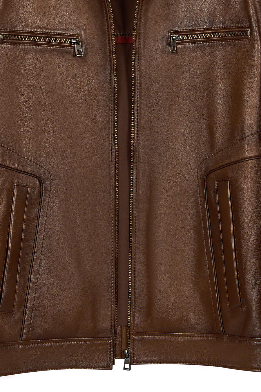Christ Male Brown Mandarin Collar Leather Jacket