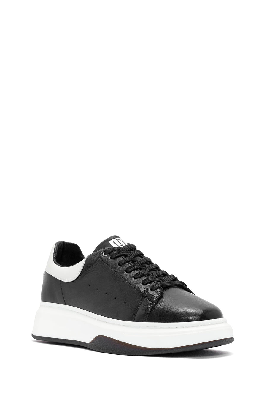 Erkek Siyah Bağcıklı Deri Sneaker