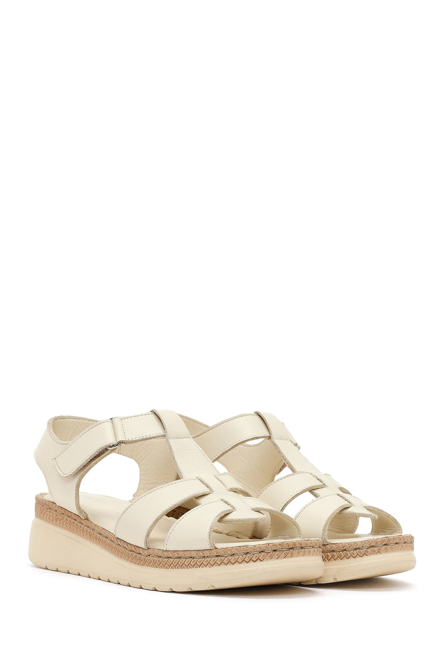 Women's Cream Thick-Soled Leather Comfort Sandals
