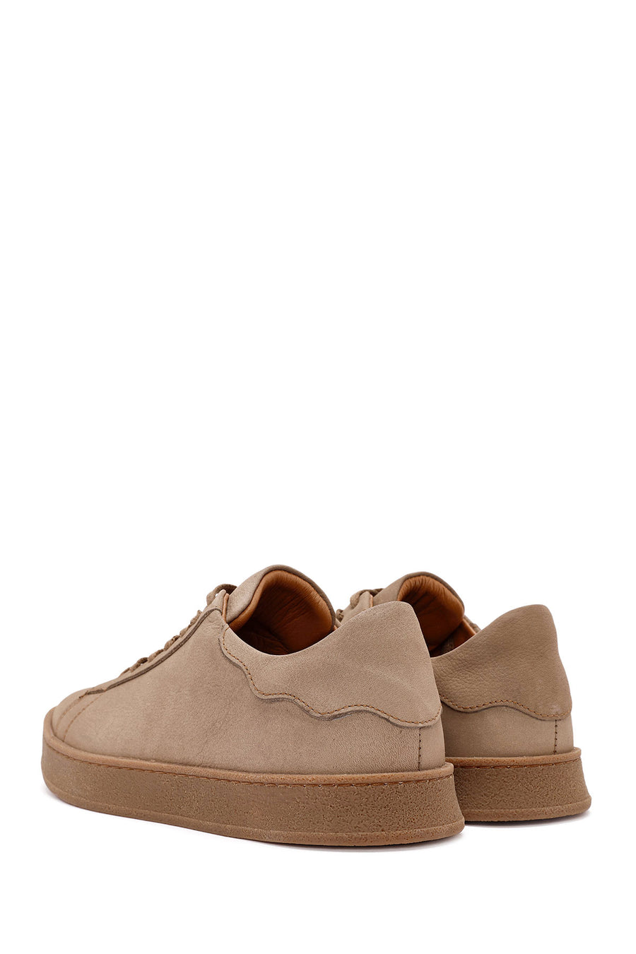 Erkek Bej Bağcıklı Süet Deri Sneaker