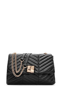 Women's Black Long Strap Quilted Patterned Shoulder Bag | Derimod