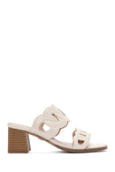 Women's Cream Thick Heeled Slippers | Derimod