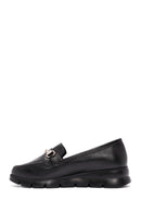 Women's Black Buckle Detailed Leather Comfort Loafer | Derimod