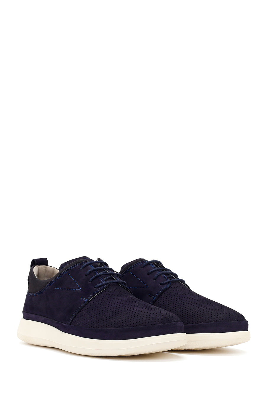 Men's Navy Blue Lace-Up Chunky Sole Nubuck Leather Casual Shoes