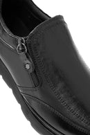 Women's Black Zipper Detailed Leather Comfort Shoes | Derimod