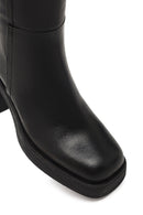 Woman Black Zip Closure Chunky Heeled Leather Boots | Derimod