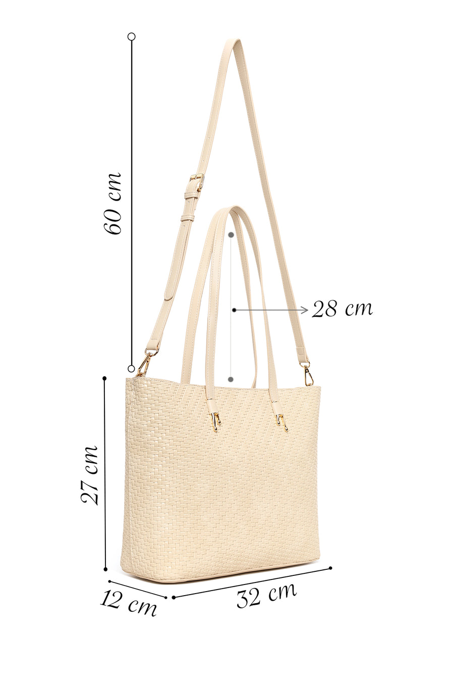 Woman Cream Long-Strap Braided Shoulder Bag