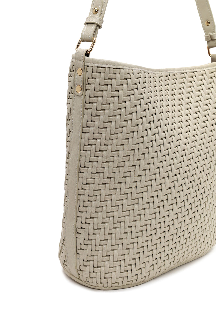 Woman Beige Long-Strap Braided Shoulder Bag