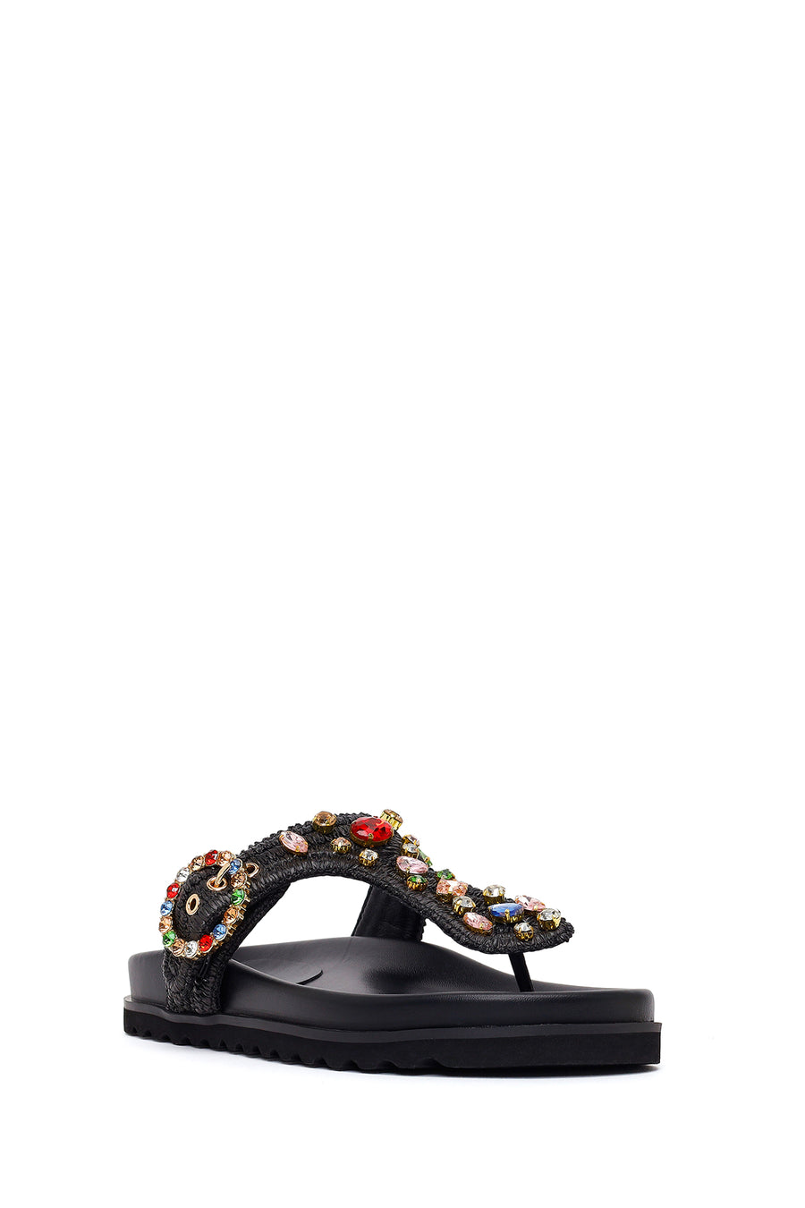 Woman Black Rhinestone Straw Flip-Flops