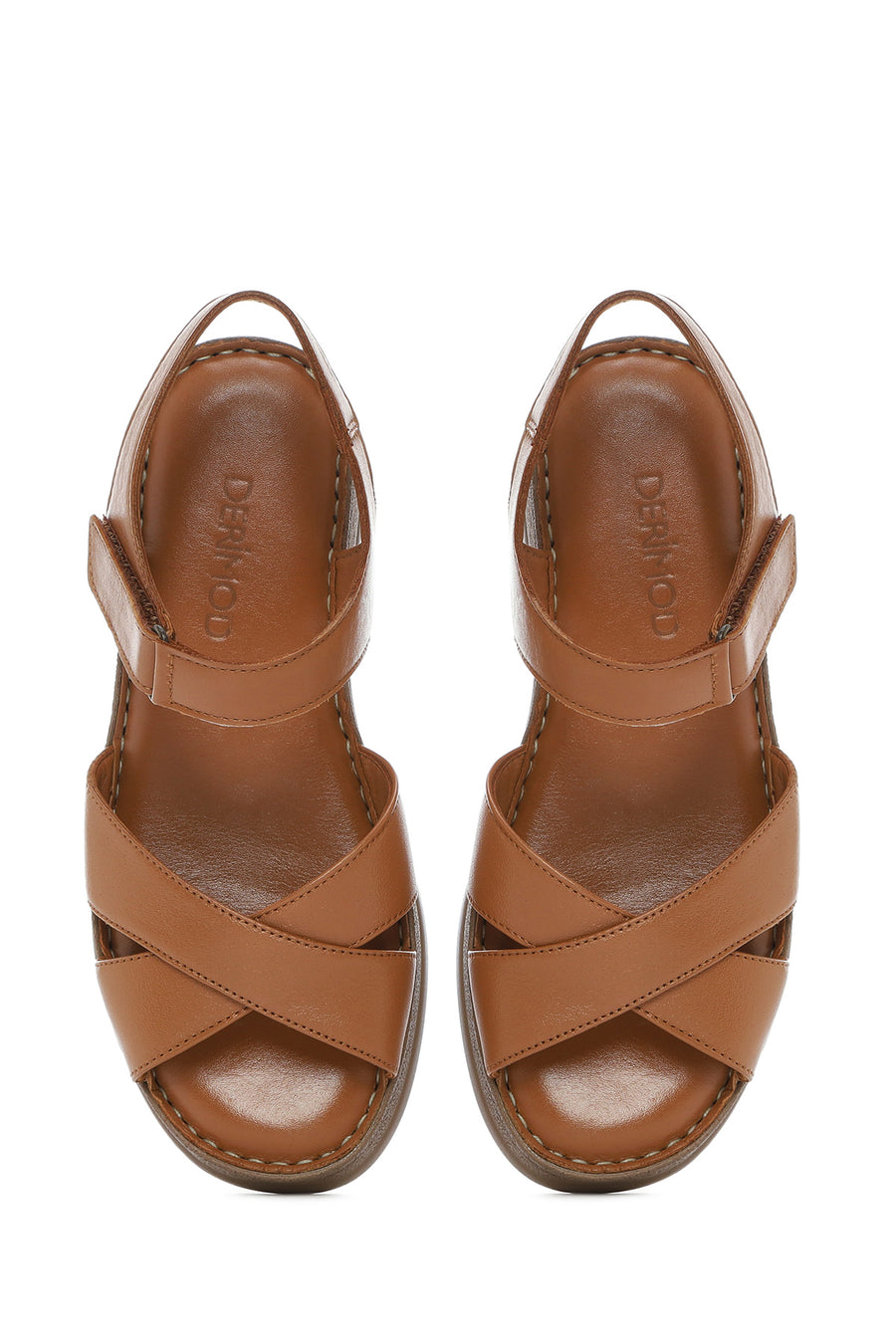 Women's Tan Ankle Strap Thick Soled Leather Comfort Sandals