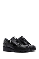 Women's Black Lace-Up Zipper Detail Leather Sneakers | Derimod