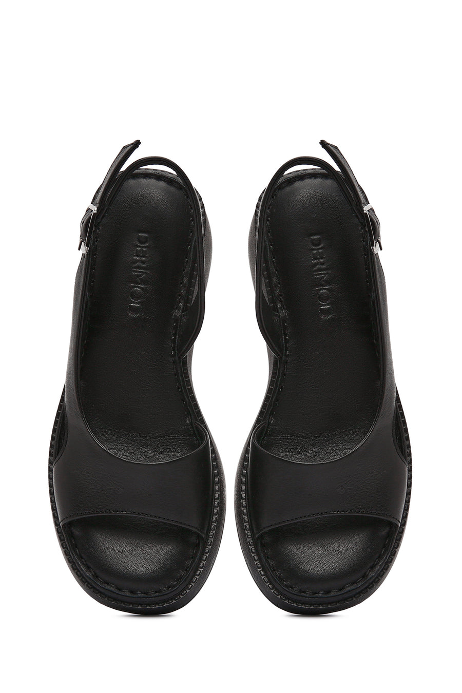 Women's Black Chunky Sole Leather Comfort Sandals