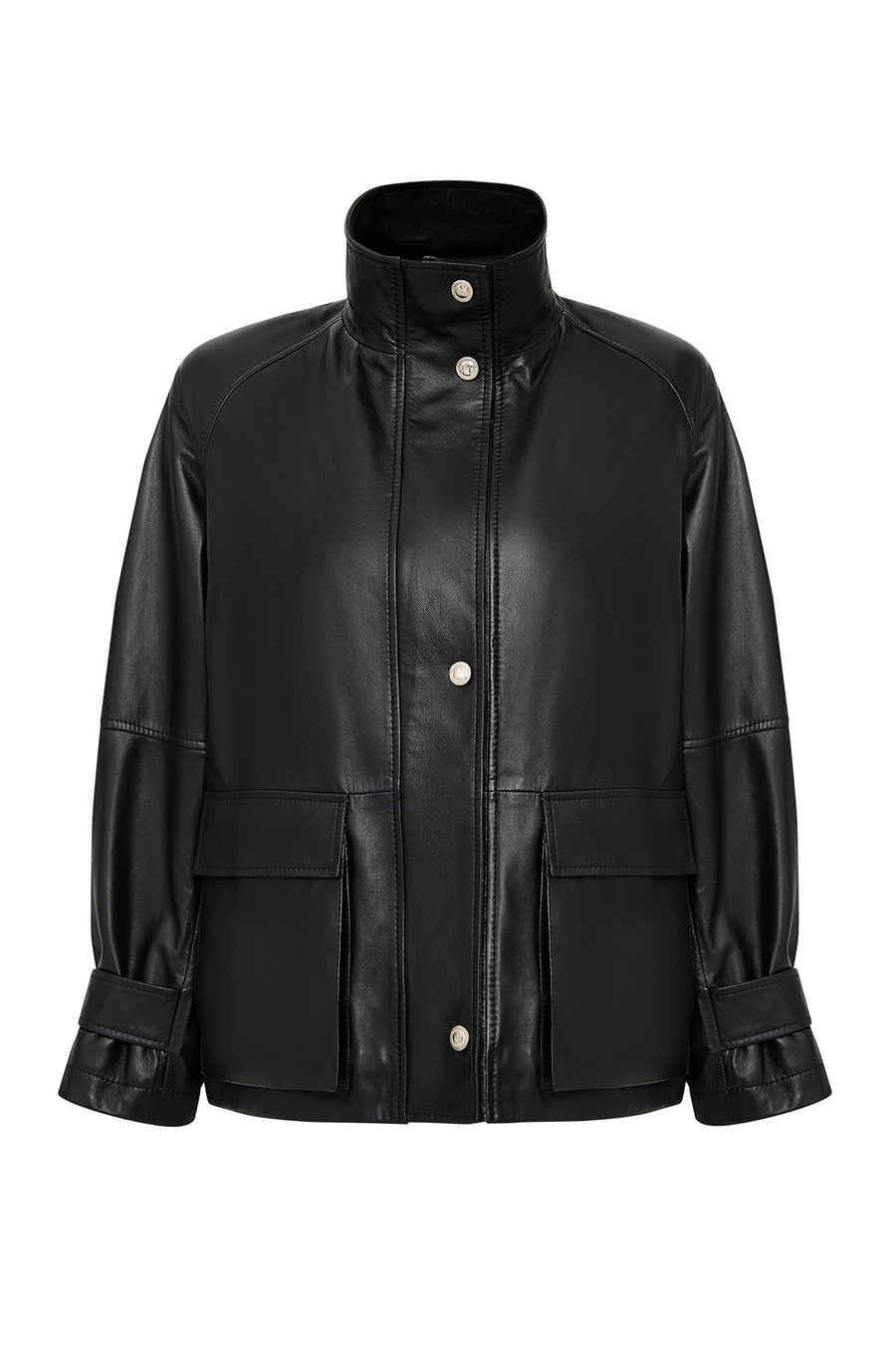 Fancy Women's Black Slant Collar Oversize Leather Coat 25WGD5625U4 | Derimod