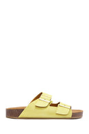 Women's Yellow Double Buckle Suede Leather Slippers | Derimod