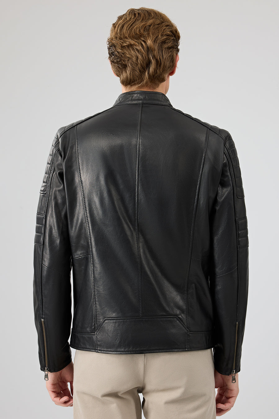 Morant Men's Black Mandarin Collar Leather Jacket