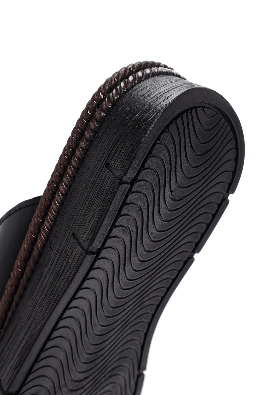 Women's Black Thick Soled Leather Comfort Slippers