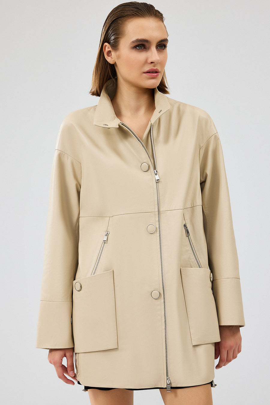 Dalida Women's Cream Oversize Leather Jacket