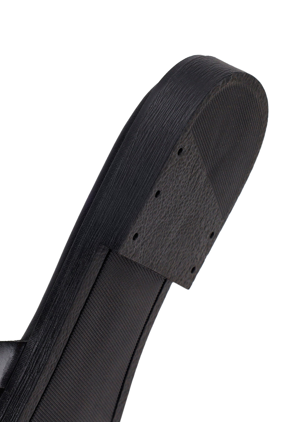 Woman Black Buckled Leather Slippers