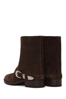Woman Mink Buckled Suede Boots | Derimod