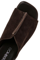 Women's Brown Thick Heeled Suede Leather Slippers | Derimod