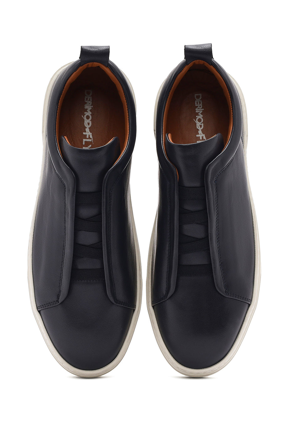 Men's Navy Blue Elastic Leather Sneakers