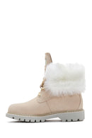 Caterpillar Women's Beige Utah Fur Nubuck Leather Lace Up Boots | Derimod