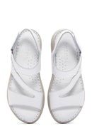 Women's White Leather Comfort Sandals | Derimod