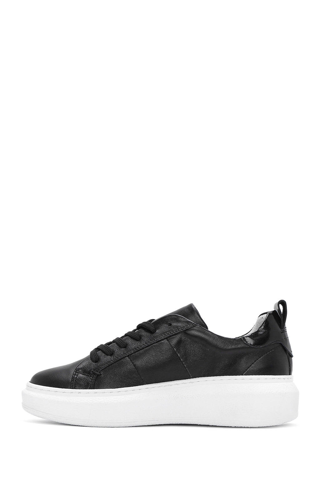 Kadın Siyah Bağcıklı Deri Sneaker