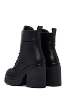 Women's Black Leather Zippered Platform Heeled Boots | Derimod