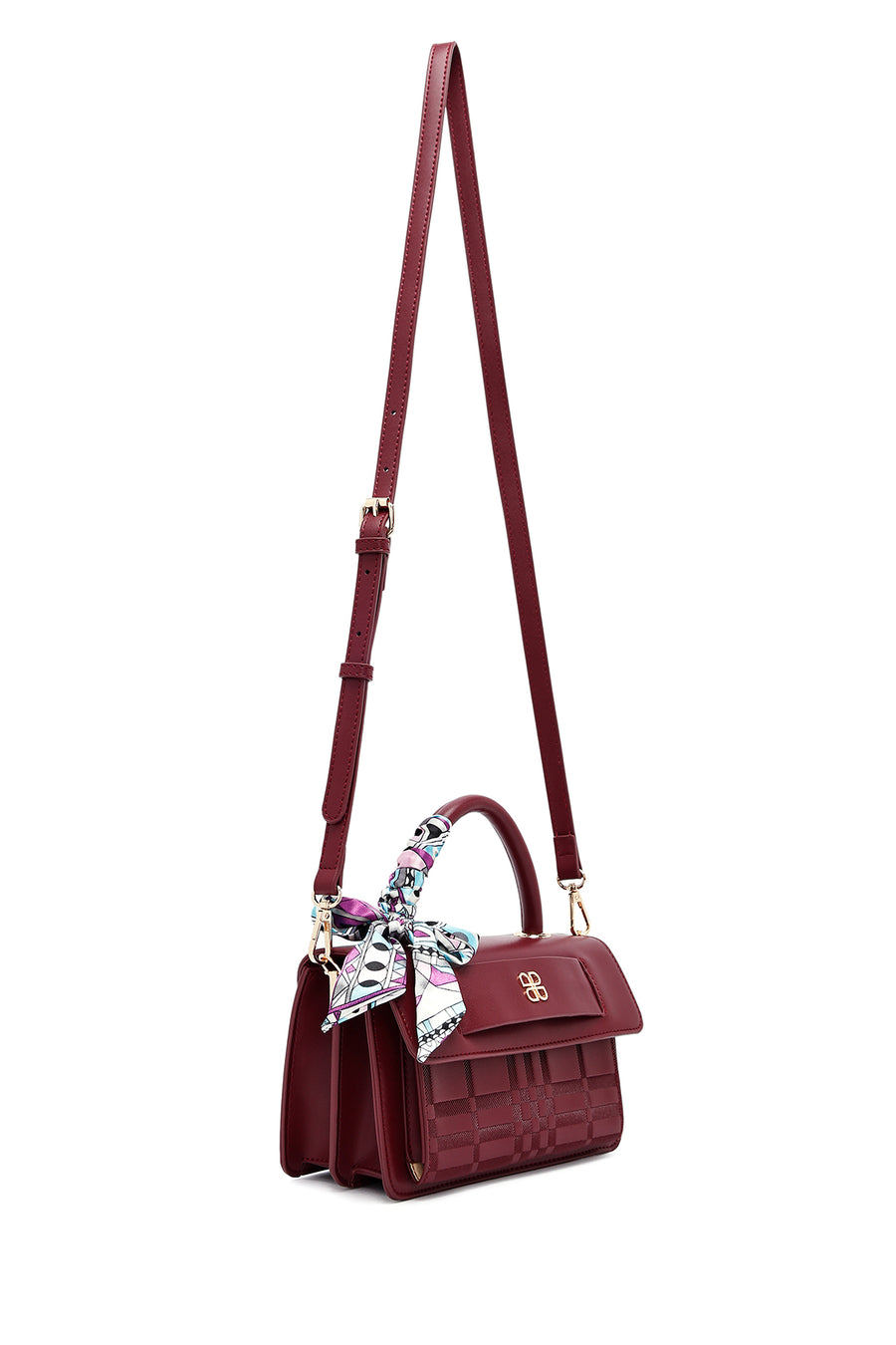Woman Burgundy Long-Strap Printed Crossbody Bag