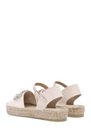 Women's Beige Ankle Buckle Jean Fabric Stoned Espadrille Sandals | Derimod