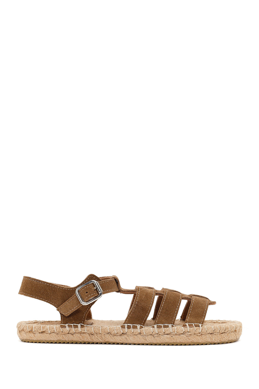 Women's Mink Suede Leather Espadrille Sandals with Ankle Buckle 26SFD205610 | Derimod