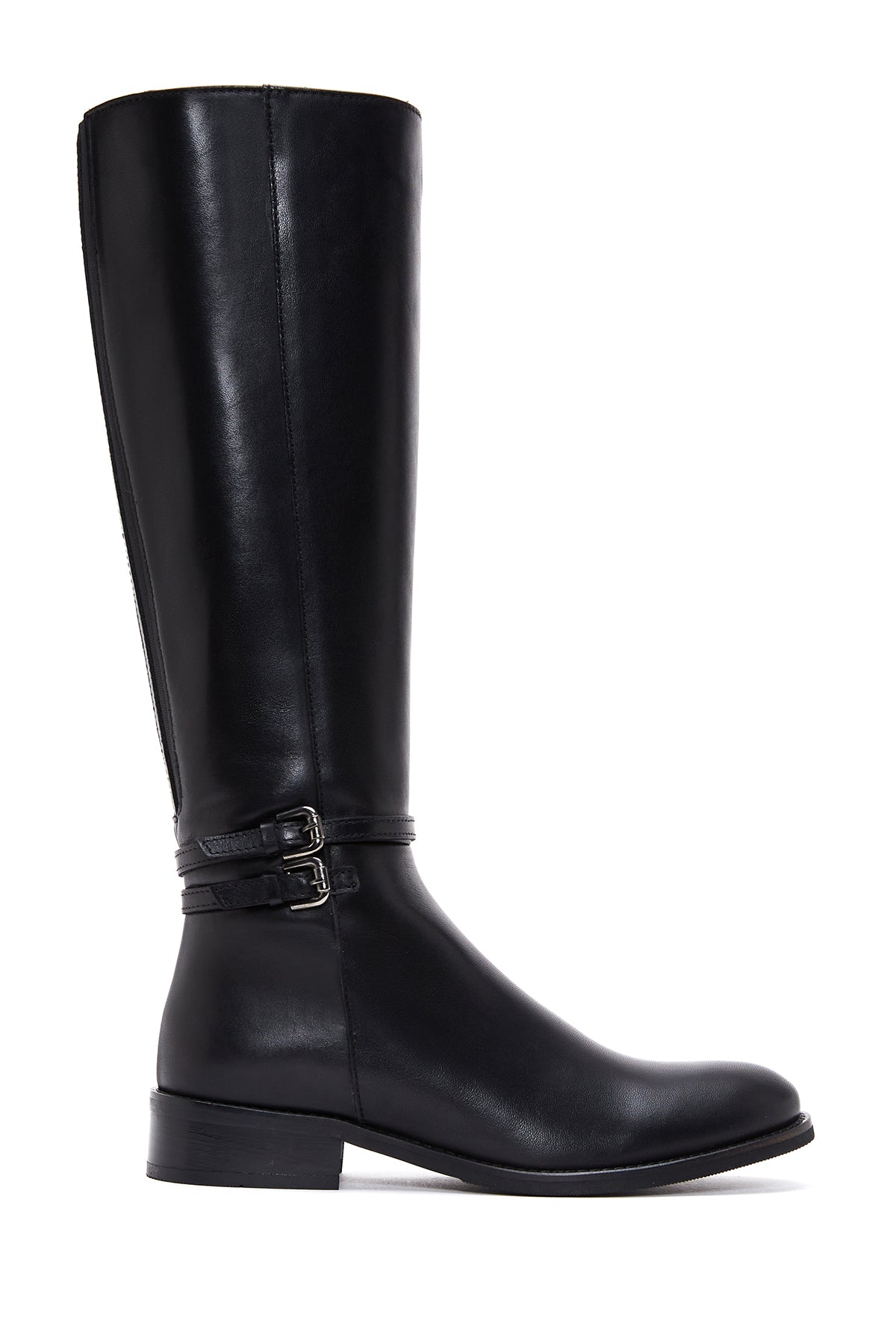 Women's Black Buckle Zippered Leather Boots 23WFD280418 | Derimod