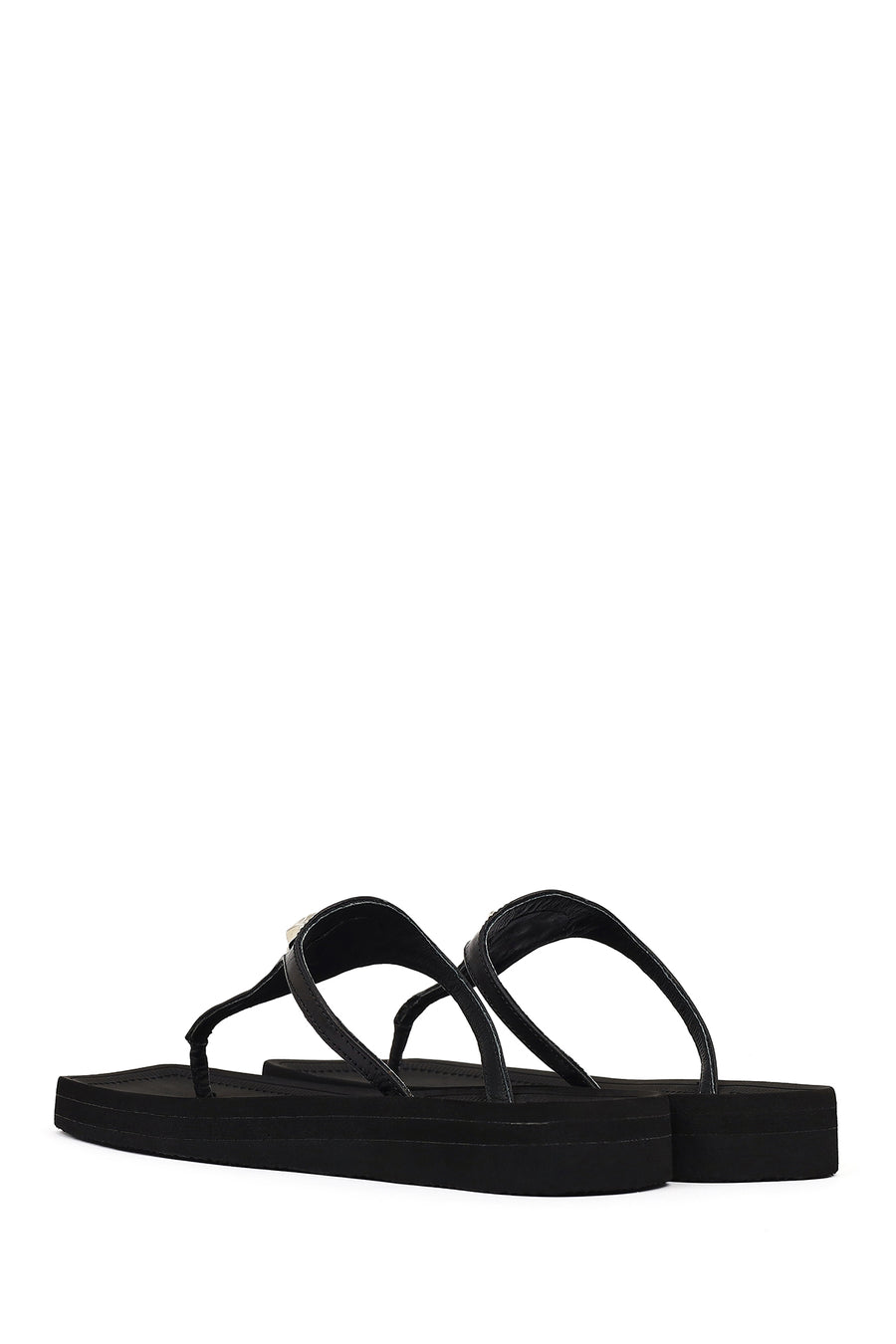 Women's Black Flip Flops Leather Slippers